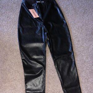 Missguided Black Mock Croc Faux Leather Leggings